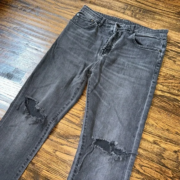 Kith Monroe Denim Pant Mens 32 Black Dark Wash Jeans Slim Distressed